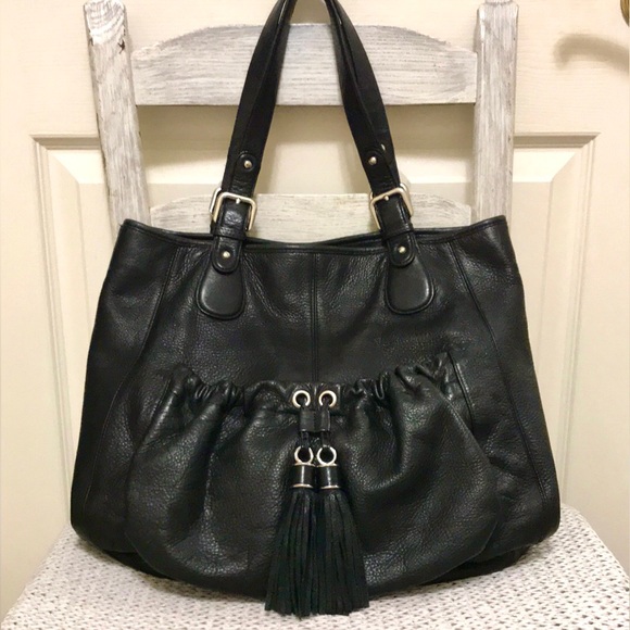Ann Taylor Loft Black Leather Tassel Handbag